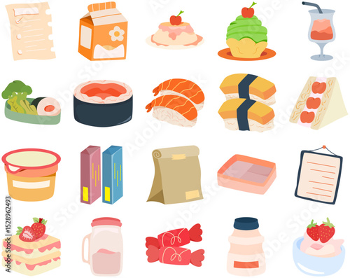 A versatile illustration set featuring Asian food and beverages, perfect for media, advertising, editorial, and digital design projects.