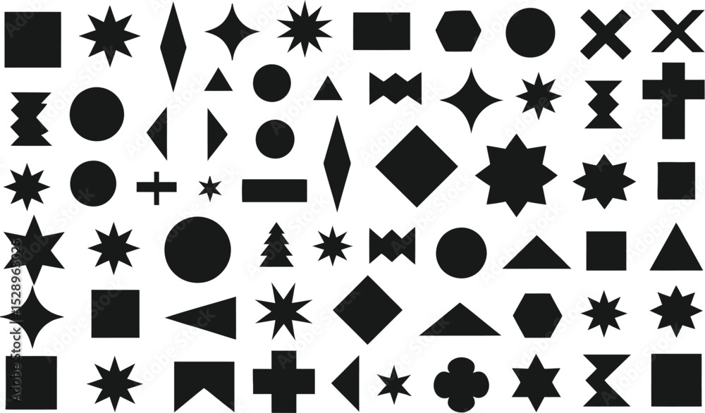 Geometric Shapes Pattern in Black and White, Diverse Forms and Arrangements