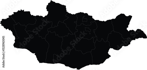 vector silhouette map of mongolia with provincial borders isolated on white background for design and map use

