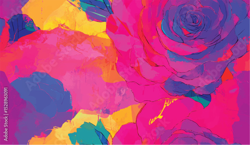 Impressionist pink orange black blue painted abstract vector flowers opaque and translucent overlapping neon colors hypnagogic maximalism flat shading simplified painting background pattern backdrop 