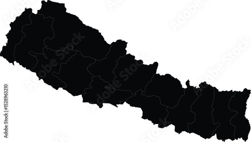 vector silhouette map of nepal with provincial borders isolated on white background for design and map purposes

