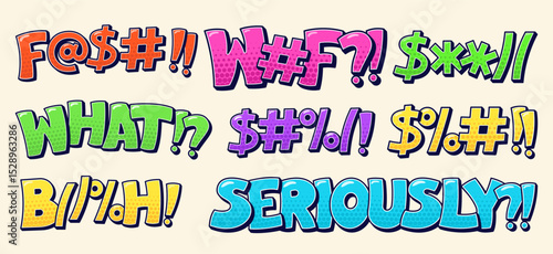 Color swear speech bubbles with bad worlds.