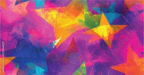 Impressionist, star pink orange, painted abstract, vector stars, opaque and translucent overlapping neon colors hypnagogic maximalism flat shading simplified painting background pattern backdrop 