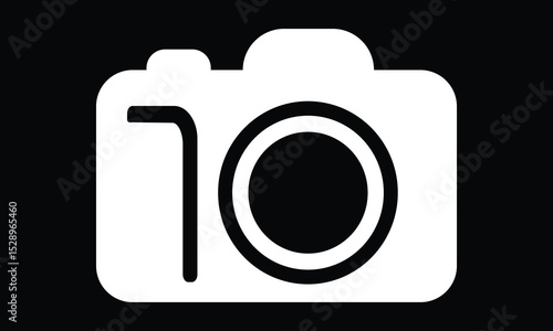 A minimalist silhouette of a camera, black and white, high contrast, vector style white background
