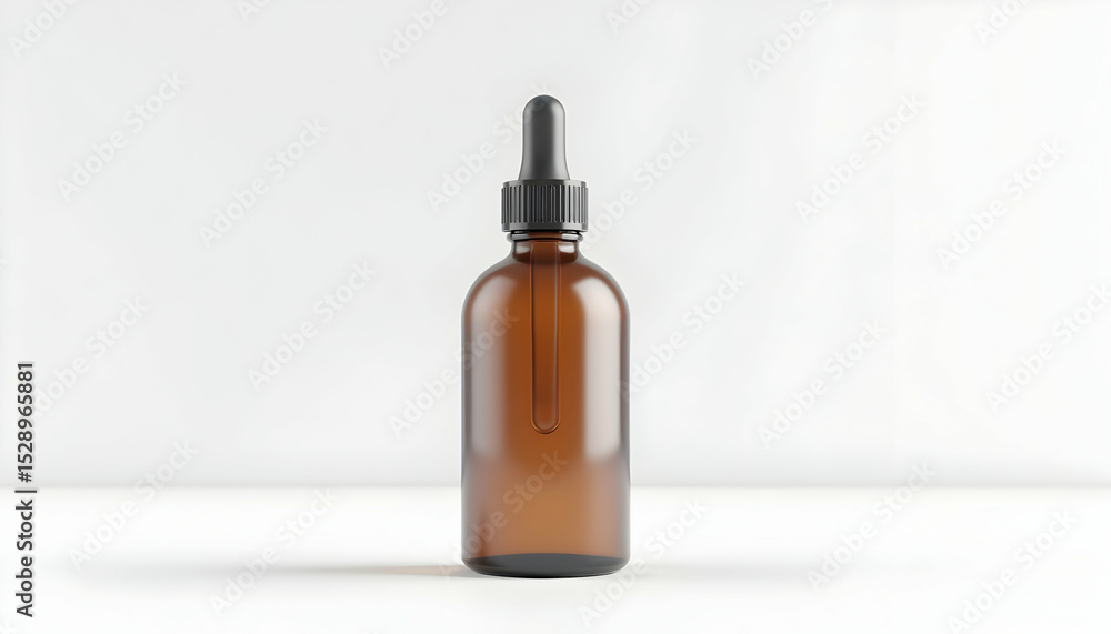 Amber Glass Dropper Bottle on White Surface for Medical or Cosmetic Use Amber Glass Dropper Bottle on White Surface for Medical or Cosmetic Use