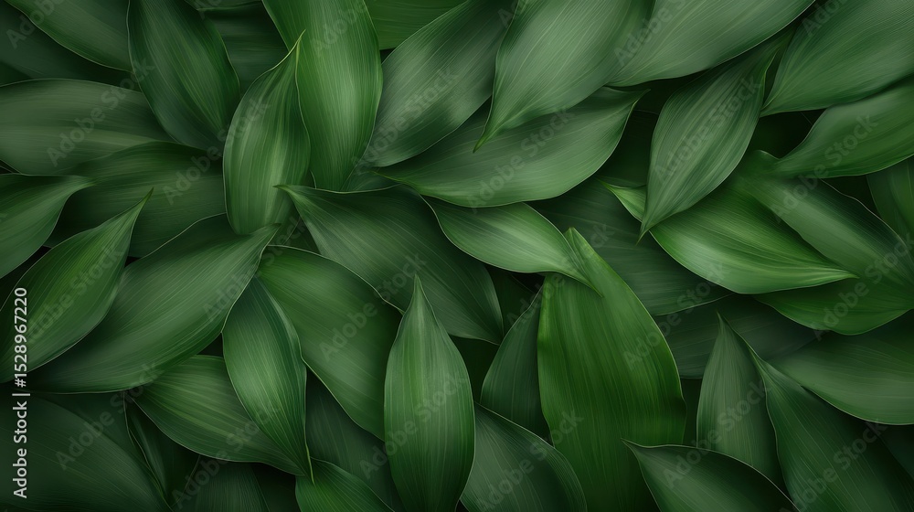 Fototapeta premium A mesmerizing close-up arrangement of lush green leaves, demonstrating intricate textures and vibrant colors that evoke a sense of nature's beauty and serenity in a natural setting.