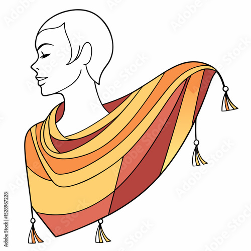 woman wearing colorful scarf, side profile clip art preview