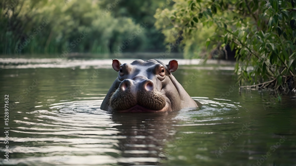 Fototapeta premium Hippopotamus in Shallow River