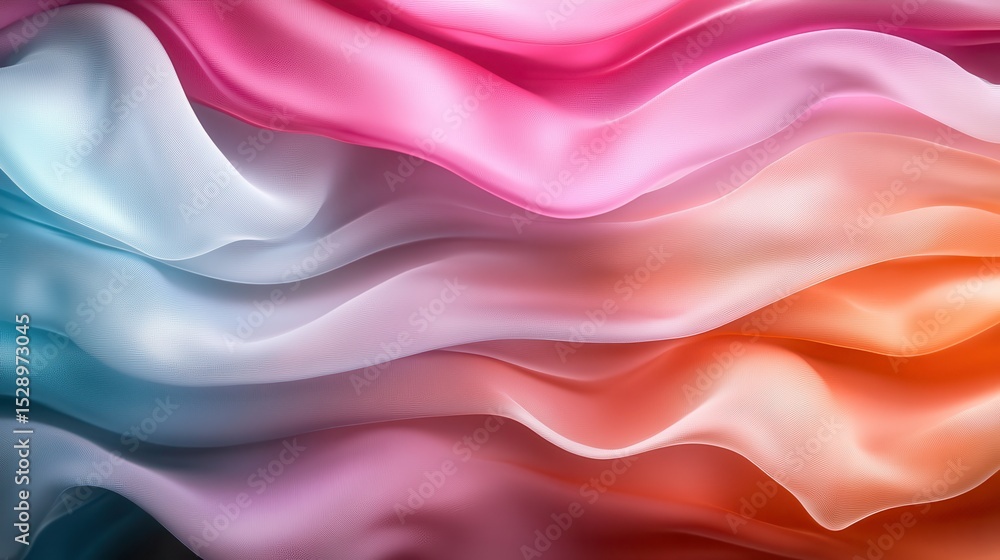 Obraz premium This image features flowing silk fabric in a gradient of pastel colors, creating an elegant and soft aesthetic that evokes feelings of tranquility and beauty.