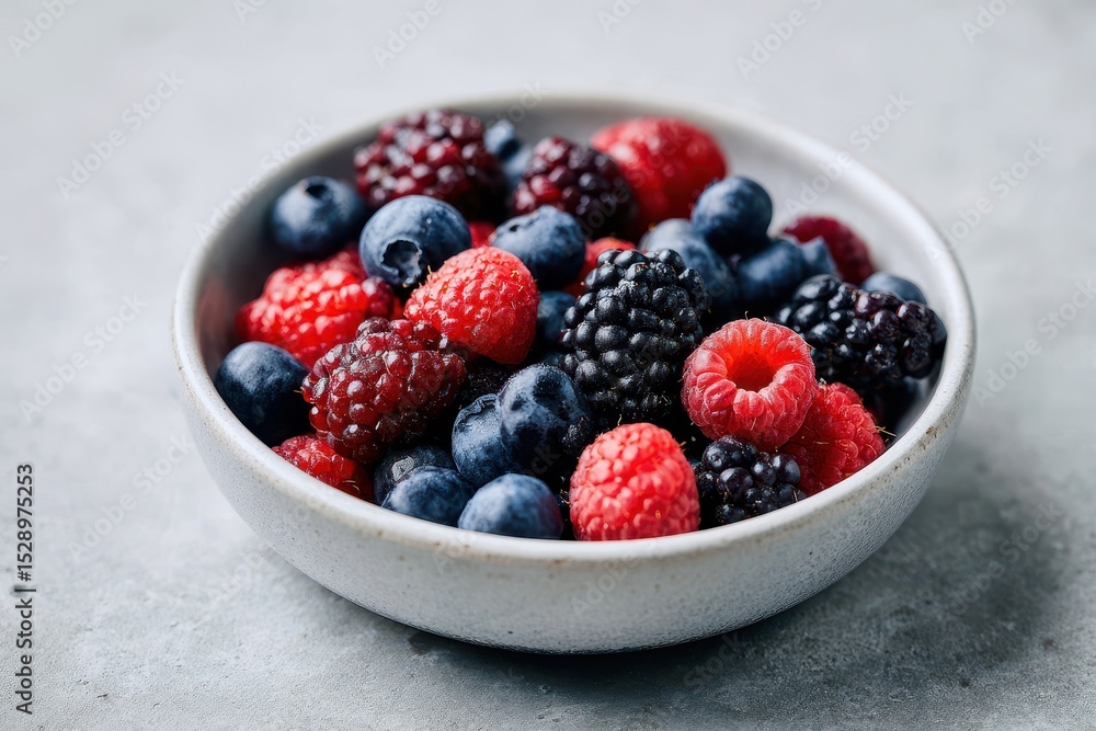 Fresh Mixed Berries in a Bowl on a Gray Concrete Surface Fresh Mixed Berries in a Bowl on a Gray Concrete Surface