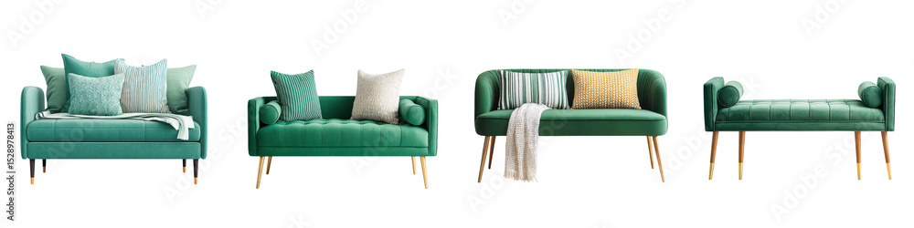 Fototapeta premium Modern green sofas in a stylish interior design setting