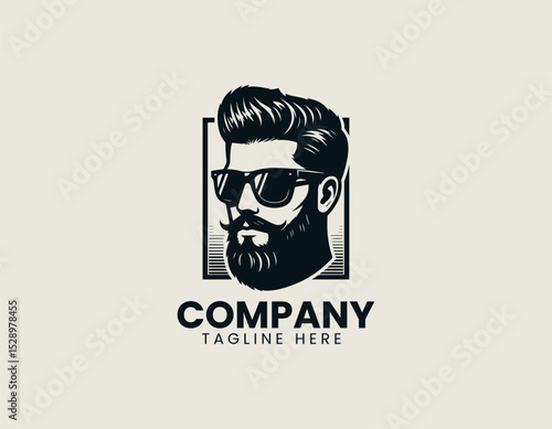 Cool Bearded Man Wearing Sunglasses Confident Modern Hairstyle Vector Logo Design