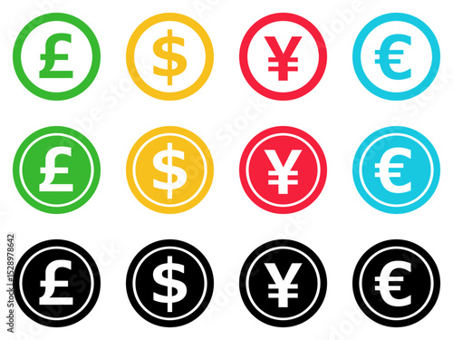 通貨記号のスタンプ風アイコン 4種類3パターンセット