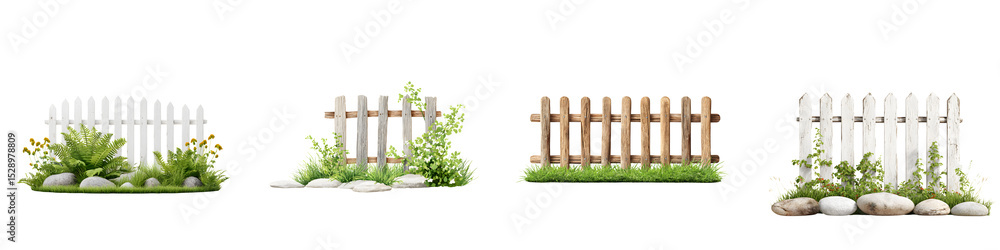 Fototapeta premium Beautifully landscaped garden with wooden fences and lush greenery