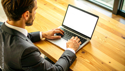 businessman using blank screen laptop
