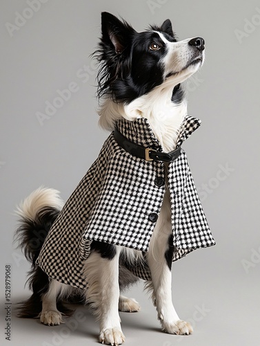 Stylish Hound: Border Collie in Chic Houndstooth Cape
