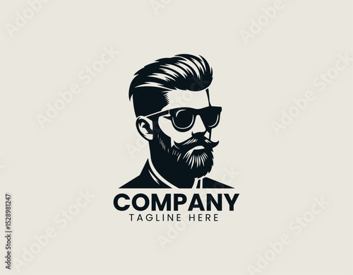 Cool Bearded Man Wearing Sunglasses Confident Modern Hairstyle Vector Logo Design