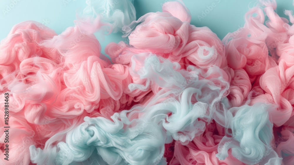 Fototapeta premium An artistic display of soft pink and blue swirls, resembling clouds of cotton candy, creating a dreamy and whimsical abstract composition with a light-hearted vibe.