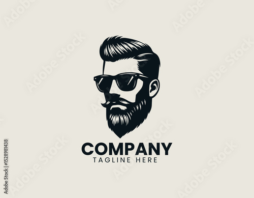 Cool Bearded Man Wearing Sunglasses Confident Modern Hairstyle Vector Logo Design