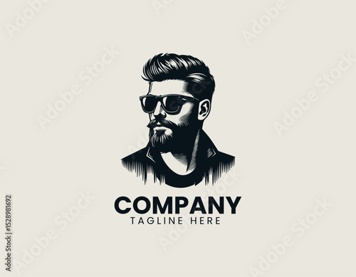 Cool Bearded Man Wearing Sunglasses Confident Modern Hairstyle Vector Logo Design