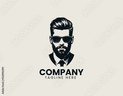 Cool Bearded Man Wearing Sunglasses Confident Modern Hairstyle Vector Logo Design