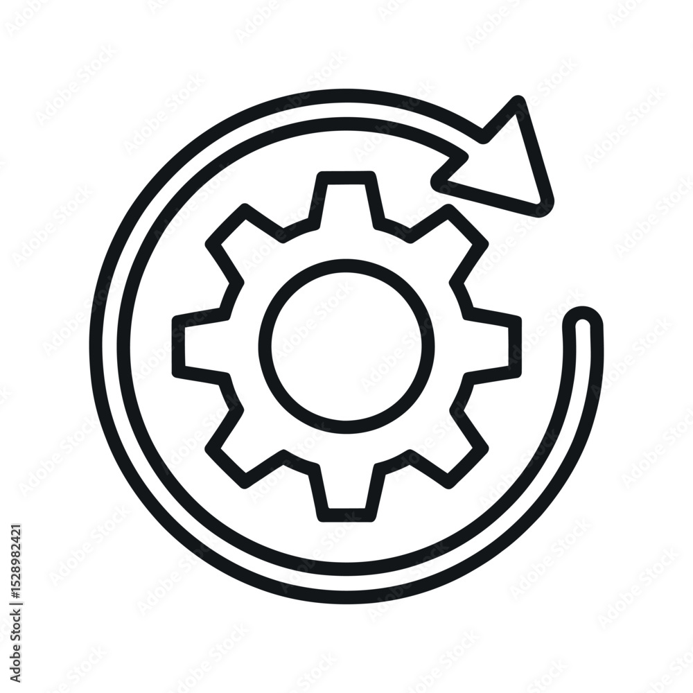 Gear with Circular Arrow Icon Symbolizing Process Automation and Workflow Optimization Isolated on White Background Simple Line Style Gear with Circular Arrow Icon Symbolizing Process Automation and Workflow Optimization Isolated on White Background Simple Line Style