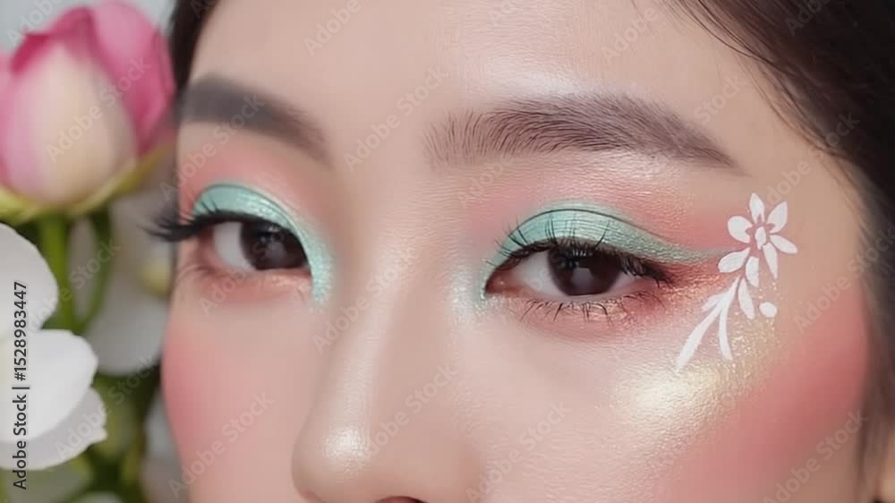 Close-up of Eyes with Mint Eyeshadow Close-up of Eyes with Mint Eyeshadow