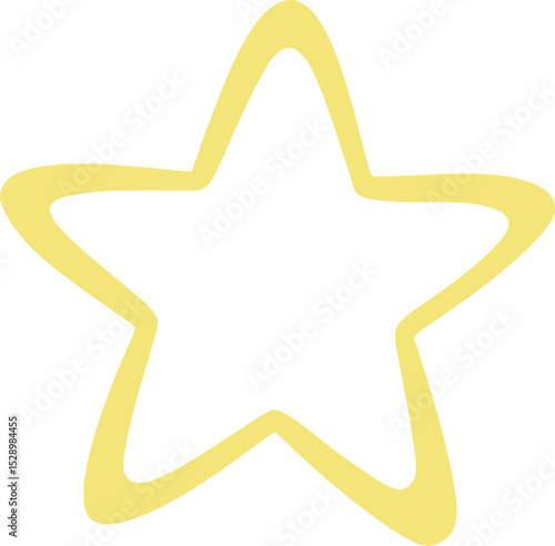 Hand-Drawn Star Outline & Symbolic Celestial Shape Featuring a Five-Pointed Yellow Star with Rounded Edges—Representing Simplicity, Charm, and Cosmic Themes