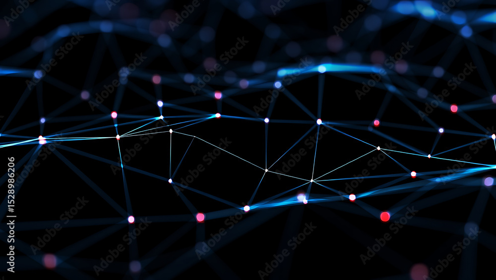 Abstract digital network connecting dots and lines representing data transmission on dark background Abstract digital network connecting dots and lines representing data transmission on dark background