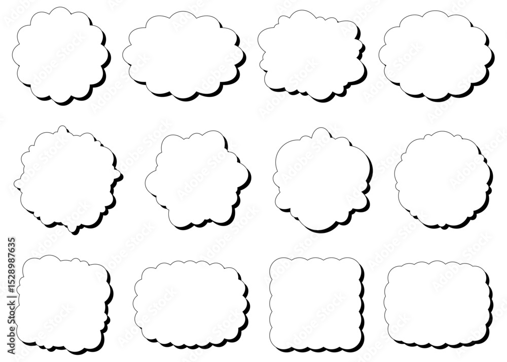 Fototapeta premium 曲線のフレームセット、ポップなデザイン、影付き