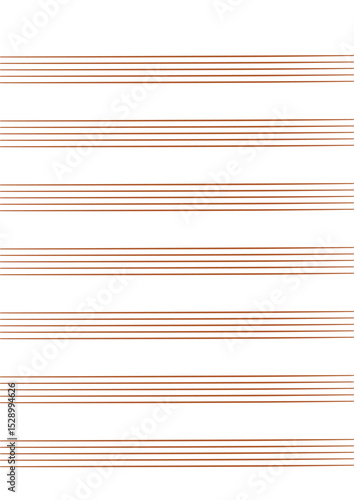 Graph paper. Printable grid paper with stave on a white background. A blank music sheet paper with staff. Geometric pattern for composition, education, school. Realistic lined paper blank size A4.