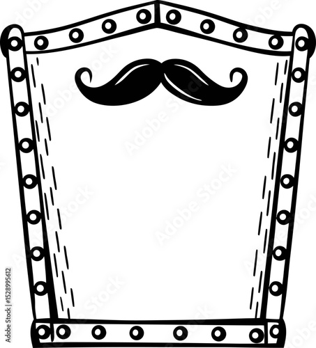 vintage mustache emblem, blank shield border classic retro design for customization and creativity