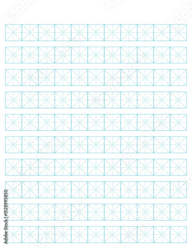 Workbook for writing hieroglyphs. Lined mesh paper for printing. Geometric pattern for school. Realistic lined paper. Simulator for writing. Page of calligraphy exercises. Graph paper.