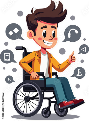 Happy Boy in a Wheelchair Celebrating with Joy