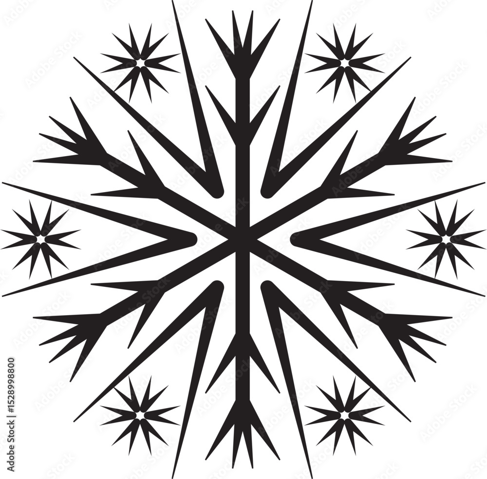 Naklejka premium Sharp pine-style vector snowflake with pointed branches and starburst accents. Ideal for winter, nature-inspired, or edgy seasonal graphic designs.