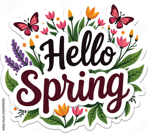 "Hello Spring" with Butterflies and Floral Accents