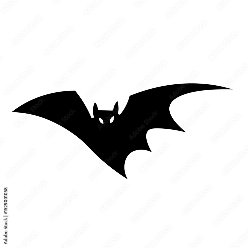 Fototapeta premium Silhouette of a flying bat with sharp wings and glowing eyes on white background 