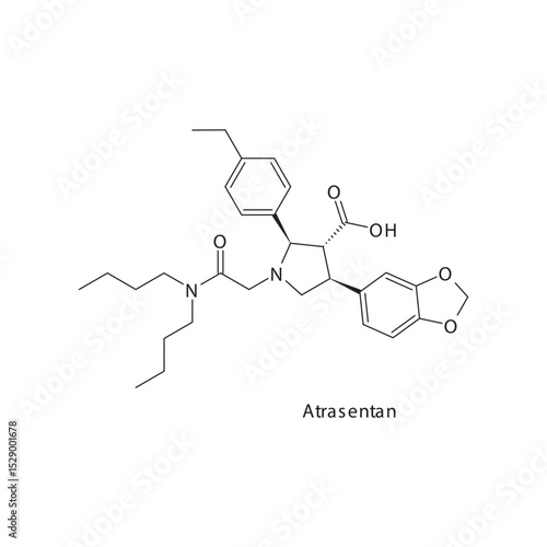 Atrasentan chemical structure skeletal formula. Selective Endothelin-A receptor antagonist drug used to treat Reduce proteinuria in primary IgA nephropathy. Simple schematic illustration.