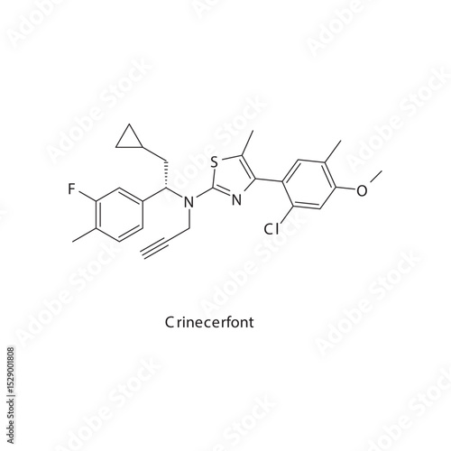 Crinecerfont chemical structure skeletal formula. CRF1 receptor antagonist drug used to treat Congenital adrenal hyperplasia (CAH), cortisol regulation disorders. Simple schematic illustration.