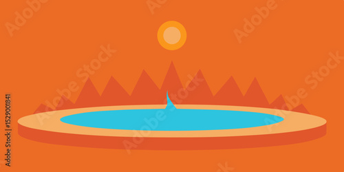 Relaxing Hot Spring Landscape Background with Steaming Water and Rocks Vector Illustration