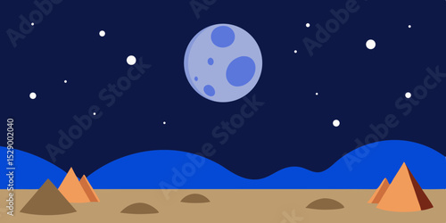 Barren Lunar Landscape Background with Craters and Distant Earth Vector Illustration