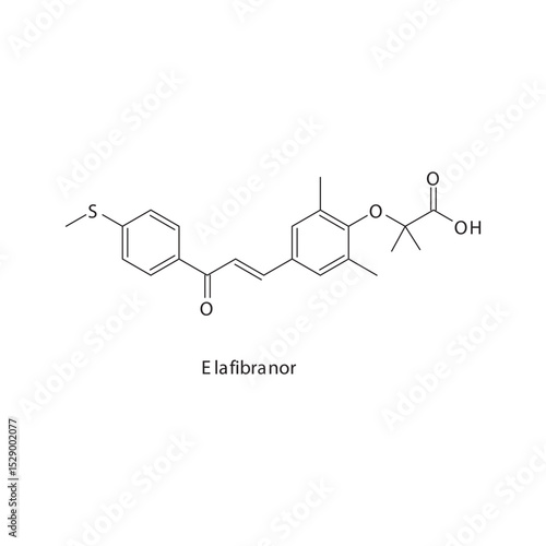 Elafibranor chemical structure skeletal formula. PPAR alpha/delta agonist drug used to treat Nonalcoholic steatohepatitis (NASH), dyslipidemia. Simple schematic illustration.
