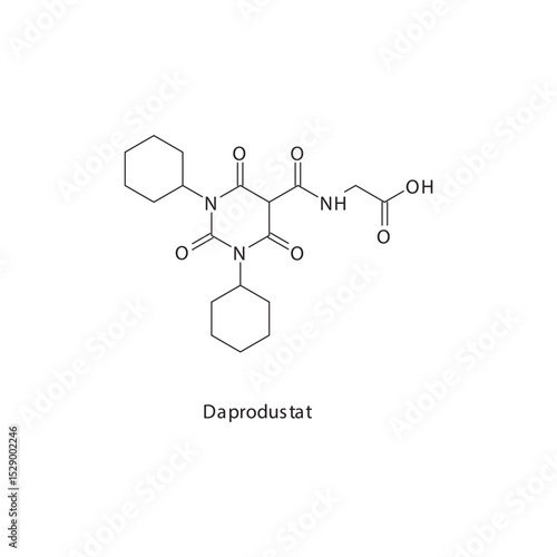 Daprodustat chemical structure skeletal formula. HIF-prolyl hydroxylase inhibitor drug used to treat Anemia in chronic kidney disease (CKD). Simple schematic illustration.