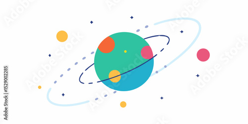 Informative Multi Colored Space Map with Dotted Orbit Paths Vector Illustration