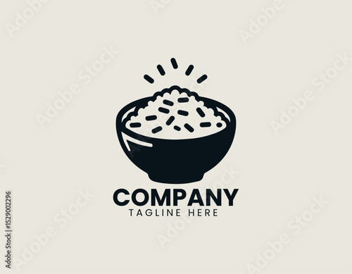 Fluffy White Rice Bowl Simple Wholesome Staple Food Vector Logo Design