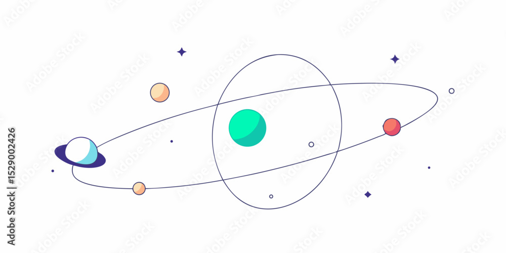 Simple Orbit Lines with Tiny Planets in Minimalist Space Vector Illustration Background