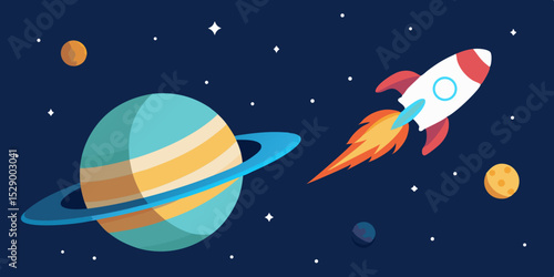 Futuristic Rocket Ship Soaring Past a Luminous Gas Giant Vector Illustration Background