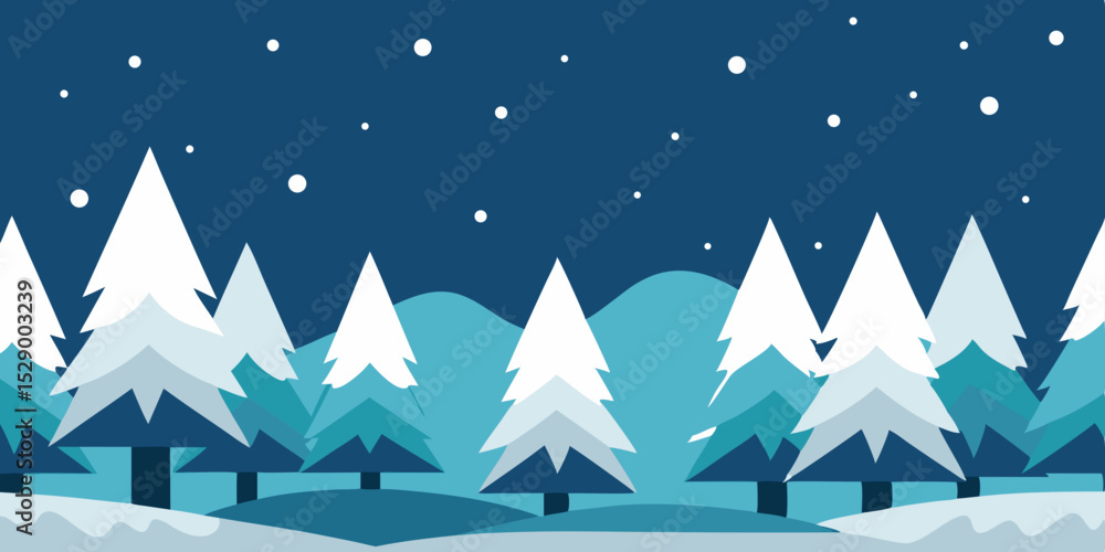 Obraz premium Serene Snowy Forest Landscape Background with Snow Covered Trees Vector Illustration