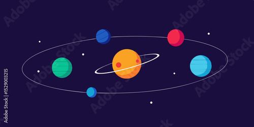 Basic Simplified Solar System Showing Rotation Paths and Planets Vector Illustration