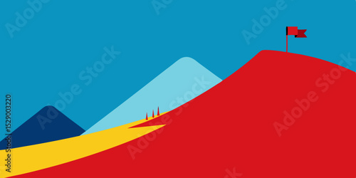 Scenic Ski Slope Landscape Background with Snow Covered Mountains and Skiers Vector Illustration